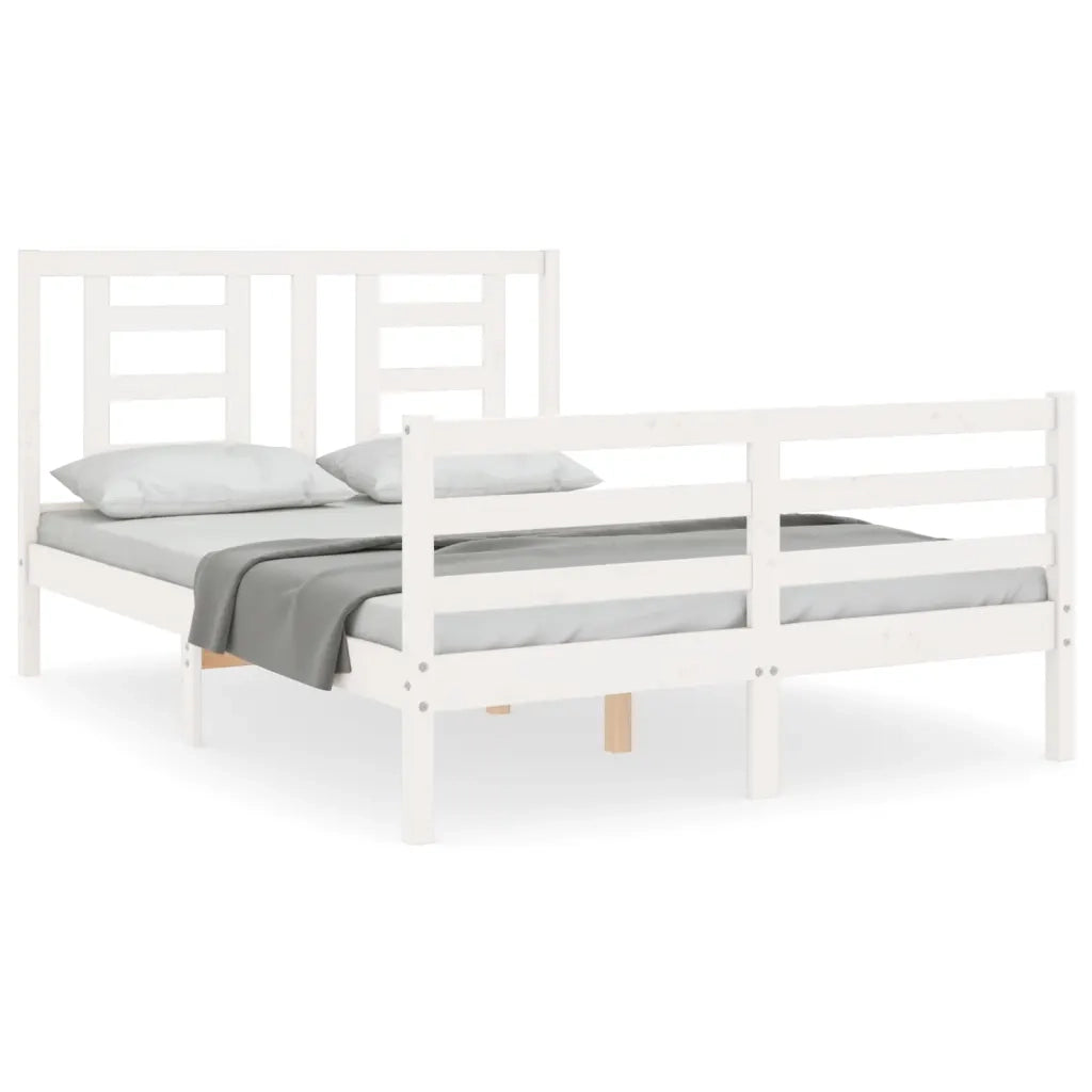 Giroletto con Testiera-Struttura Letto con testiera Bianco Small Double Legno Massello 279689