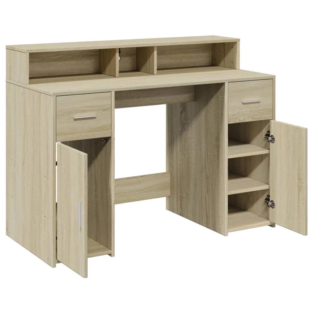 Scrivania tavolo postazione di lavoro mobile per computer scrivania da studio con luci a LED legno ingegnerizzato rovere Sonoma marrone 02_0023422