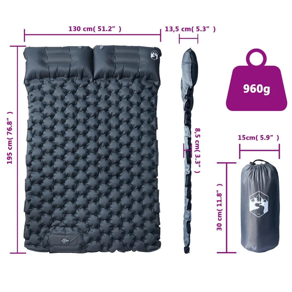 Materasso Campeggio Autogonfiabile con Cuscini 2 Persone Grigio CFW5670786