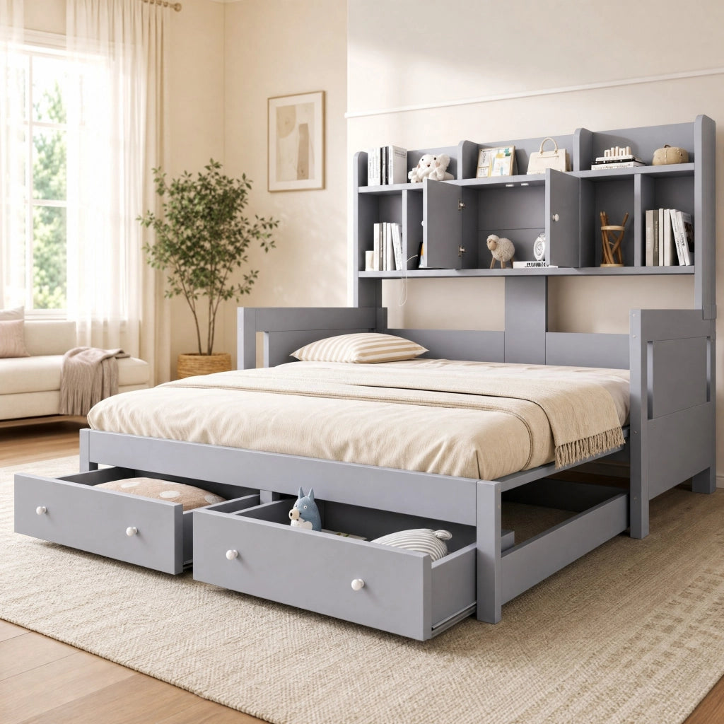 DIVANO LETTO Estraibile 90x190 cm Grigio in Legno
