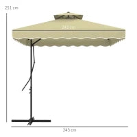 Ombrellone Decentrato 2.5x2.5 m con Base a Croce e Apertura a Manovella, in Metallo e Poliestere Beige