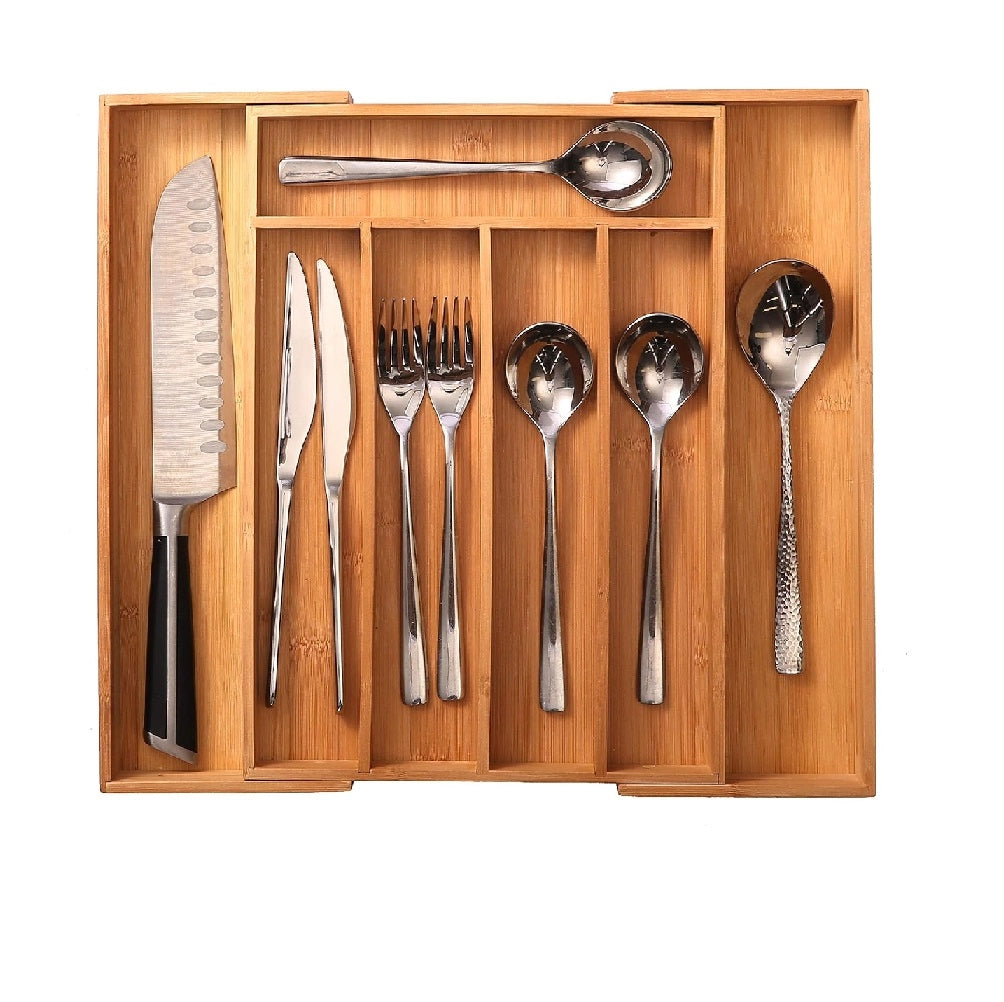 Porta Posate in Legno Bambù Espandibile Regolabile 6spazi Allungabile fino a 41cm