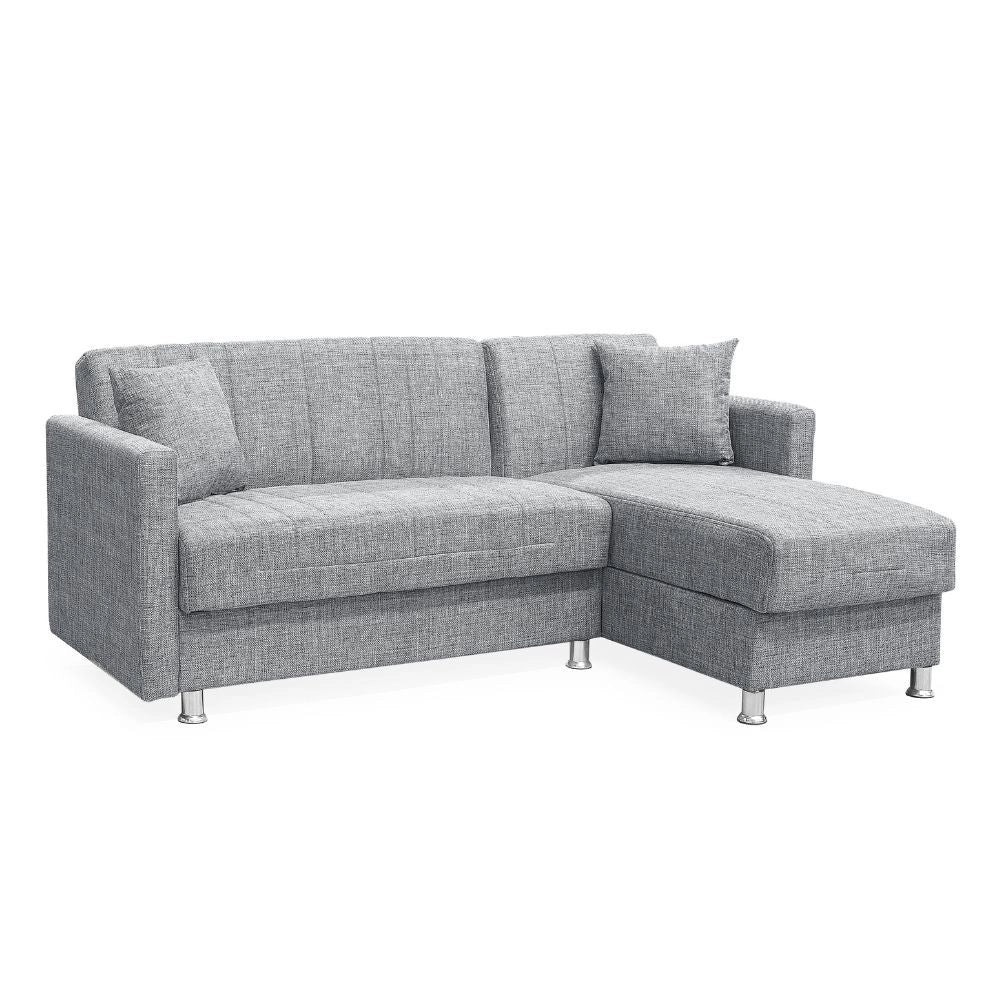Divano letto Oasis con penisola contenitore reversibile tessuto grigio 200x134x80H