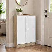 Scarpiera Sanba, Mobile portascarpe, Armadio da ingresso multiuso, Mobiletto per calzature, 79x28 h107 cm, Quercia e Bianco