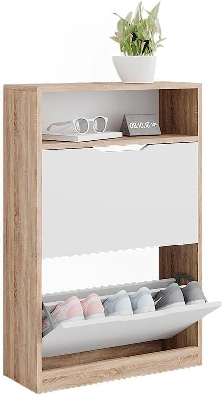 Scarpiera da ingresso Luca, Bianco/Sonoma, 59 x 89.5 cm con 2 scomparti