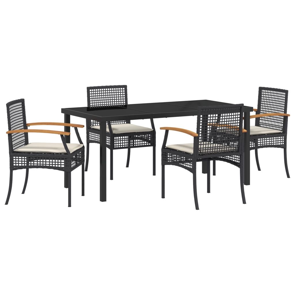 Set di Mobili da Giardino da 5 Pezzi con Cuscini Nero Polyrattan