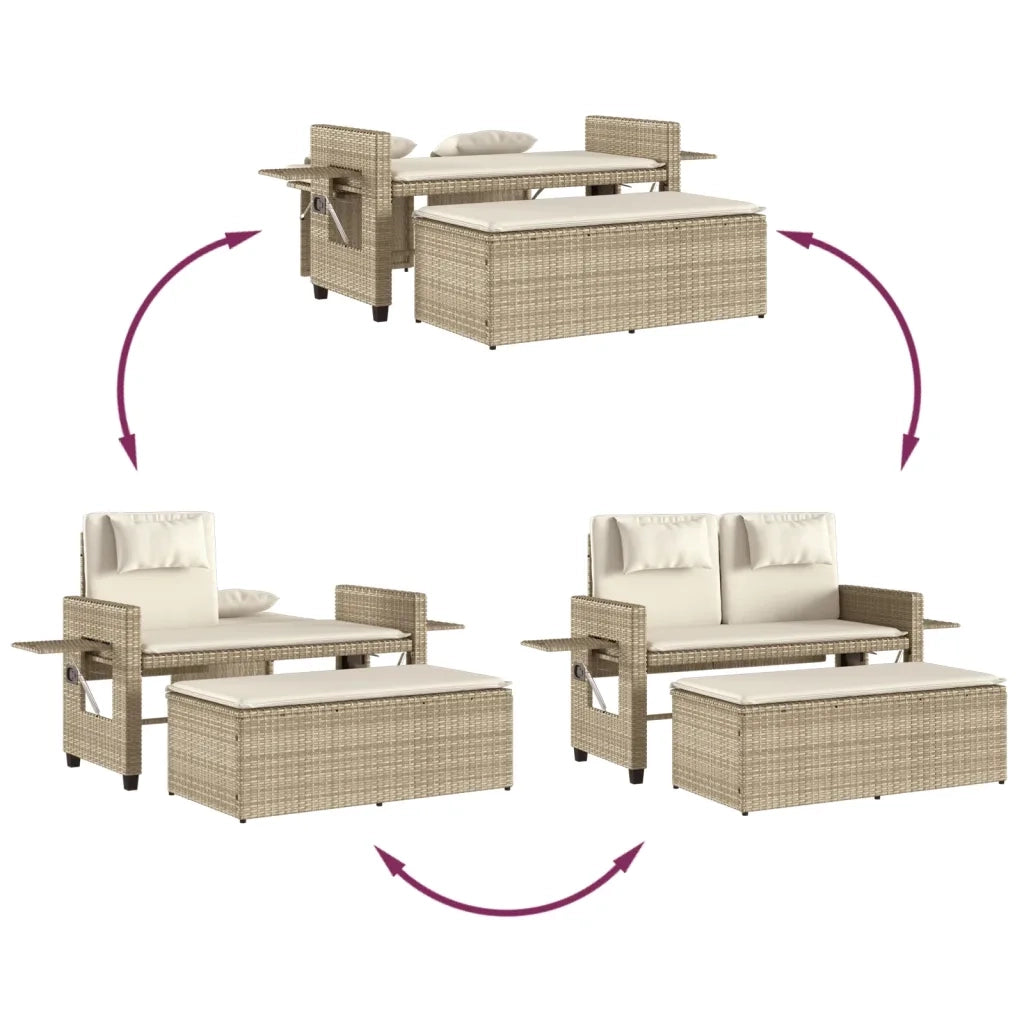 Panca Reclinabile da Giardino con Cuscini-Sgabello-Sedia da esterno Beige in Polyrattan 733946