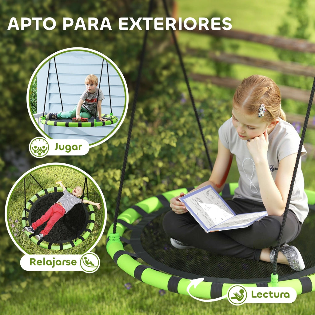 Altalena da giardino rotonda per bambini ¨C Minimal ¨C Nero, Verde, ?100x180 cm, regolabile, 150 kg