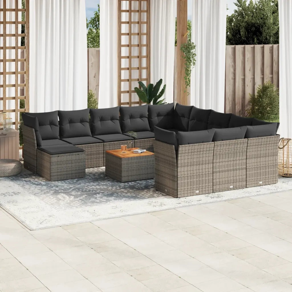 Set Divani da Giardino 13 pz con Cuscini Grigio in Polyrattan 3256319