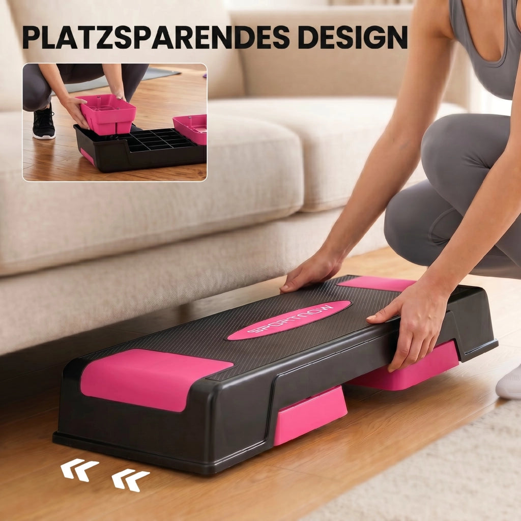 Step Aerobico Regolabile ¨C Xylo ¨C 3 Livelli Altezza 12/17,5/22,5 cm Antiscivolo Nero Rosa