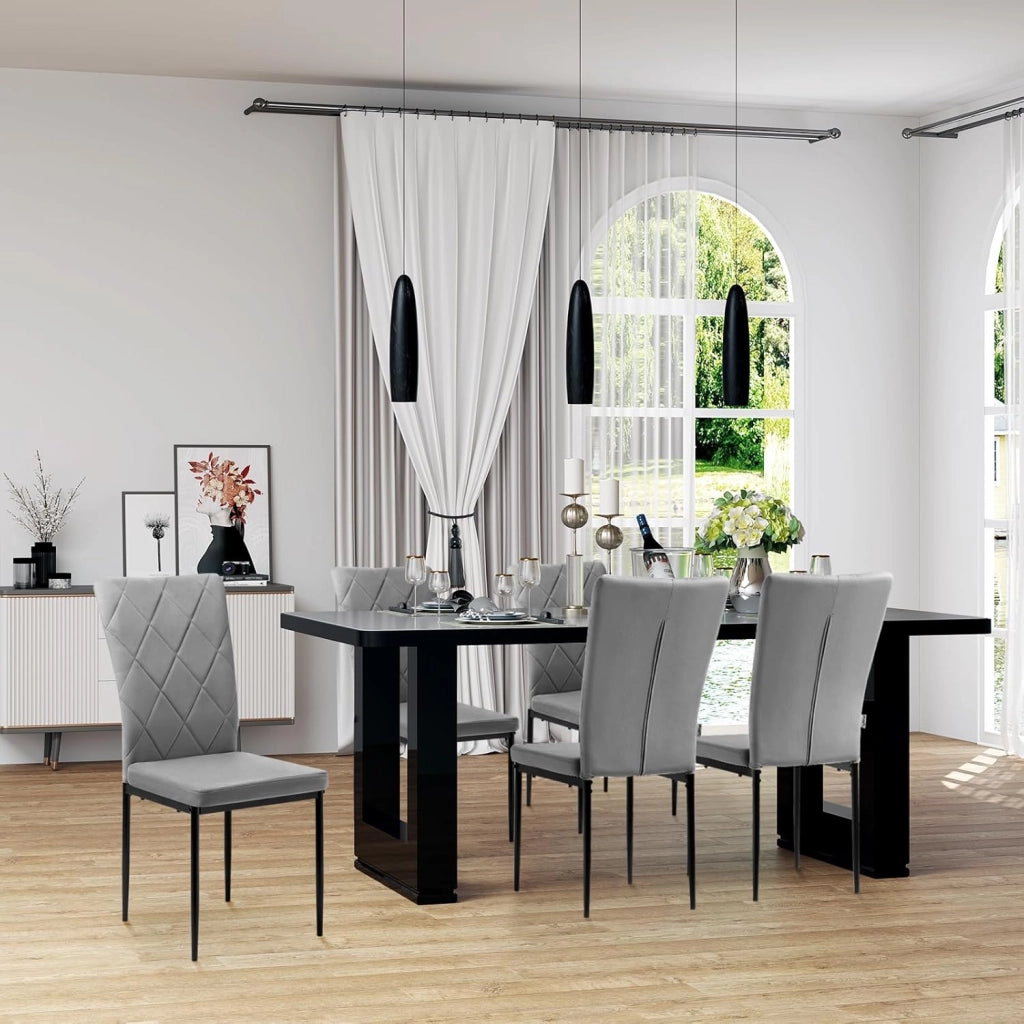 Set di 4 Sedie per Sala da Pranzo, Sedie da Cucina con Schienale Alto, con Gambe in Metallo e Rivestimento in Velluto, Grigio Scuro, BH379dgr-4