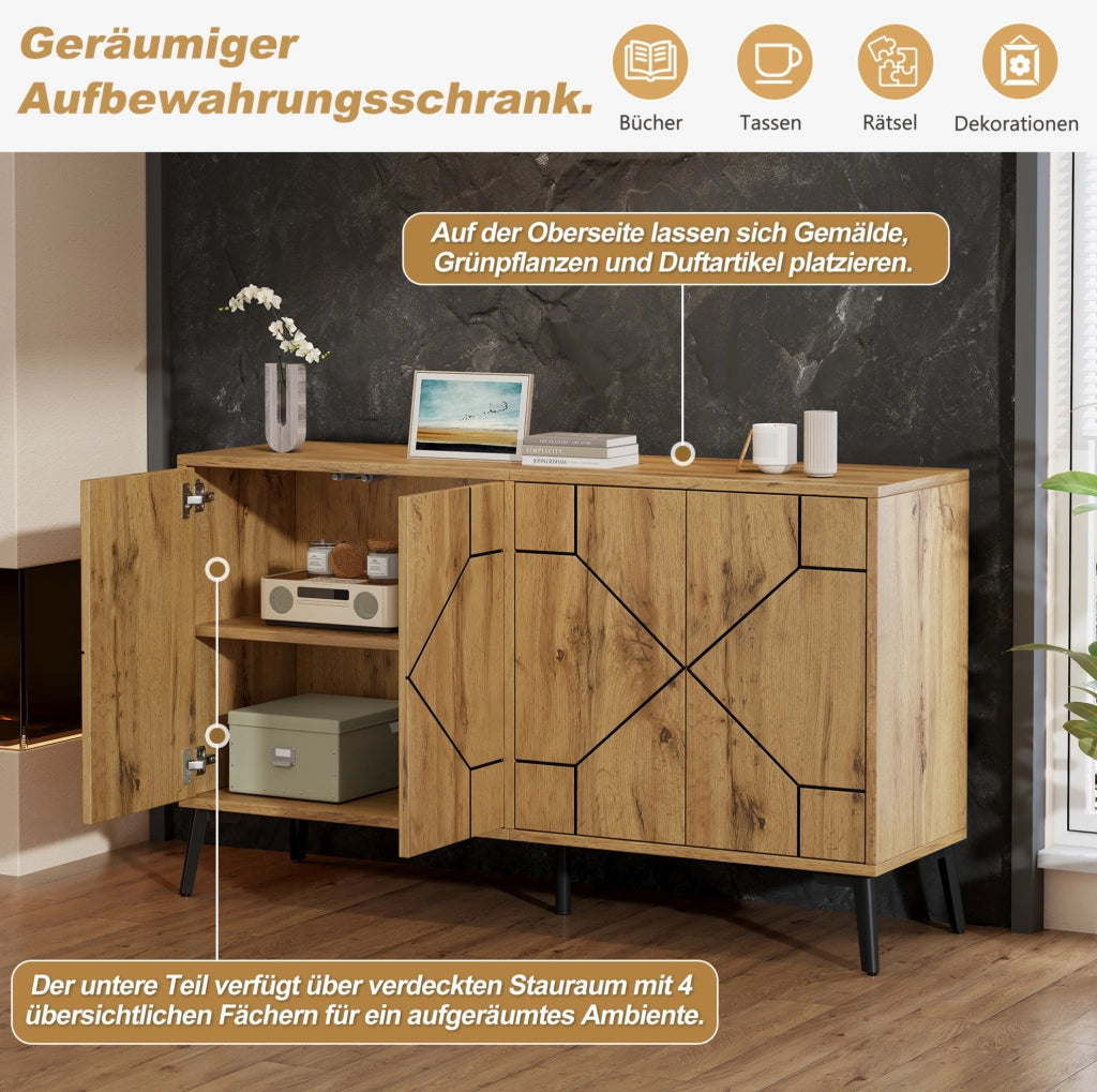 Sideboard moderno con 4 ante e 4 scomparti, 120 x 35 x 69 cm
