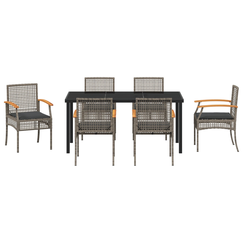 Set da Pranzo Giardino 7 Pezzi con Cuscini Rattan PE Grigio