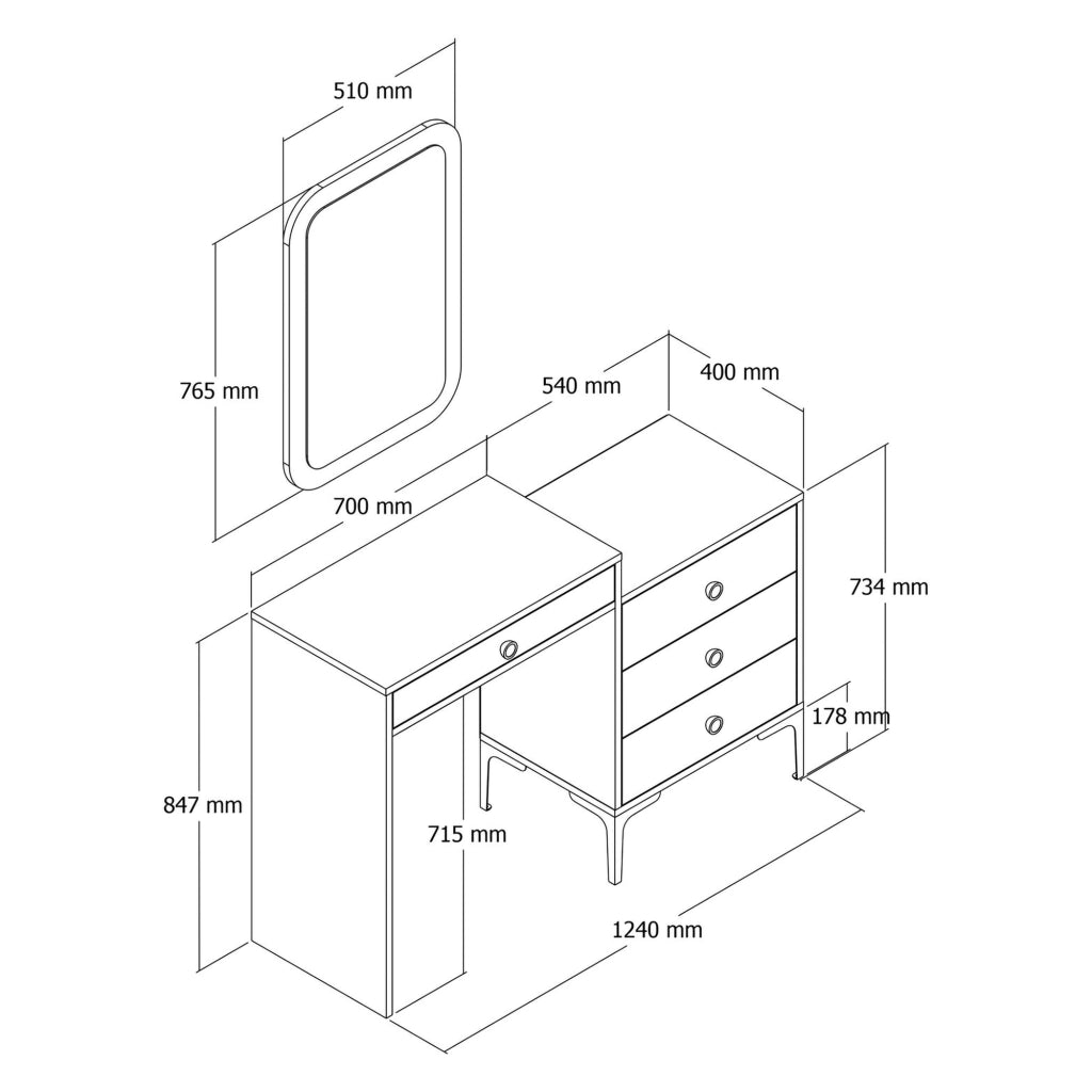 Mobile da Trucco Meltina, Toeletta Specchio Incluso, 124x40x85h cm Bianco