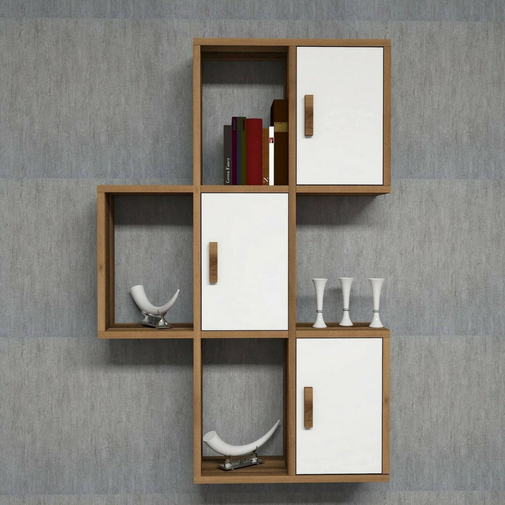 Mensola Arsie, Scaffale, Ripiano a muro, Scaffalatura multiuso, 50x20h113 cm, Noce e Bianco