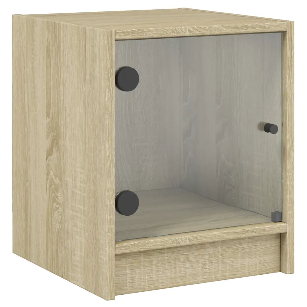Comodino con Anta in Vetro Rovere Sonoma 35x37x42 cm 836347