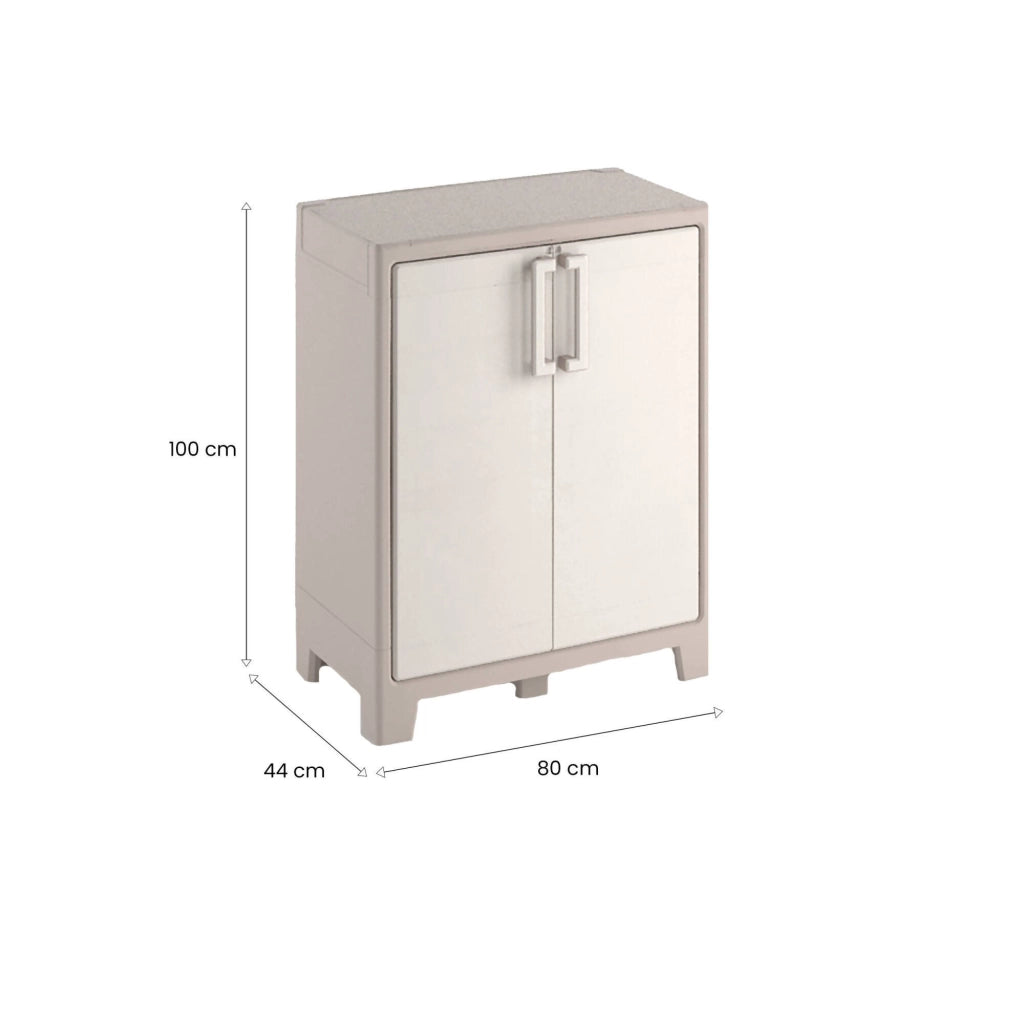 Armadio da esterno Grimsby, Mobile outdoor, Mobiletto giardino multiuso, Contenitore per balcone o garage, Made in Italy, 80x44 h100 cm, Sabbia