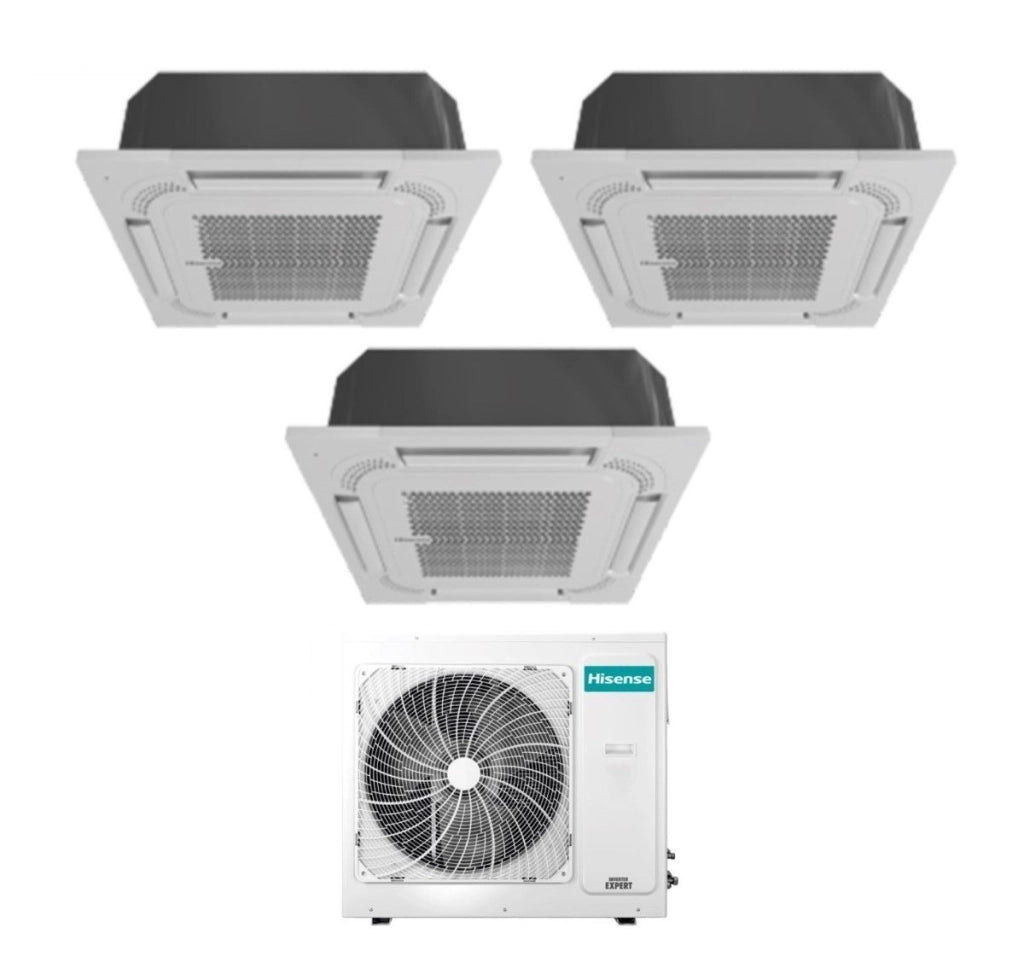 Climatizzatore Condizionatore Hisense Trial Split Inverter a Cassetta 12+12+12 con 4AMW81U4RJC R-32 Wi-Fi Optional 12000+12000+12000 con Telecomando e Pannello Incluso