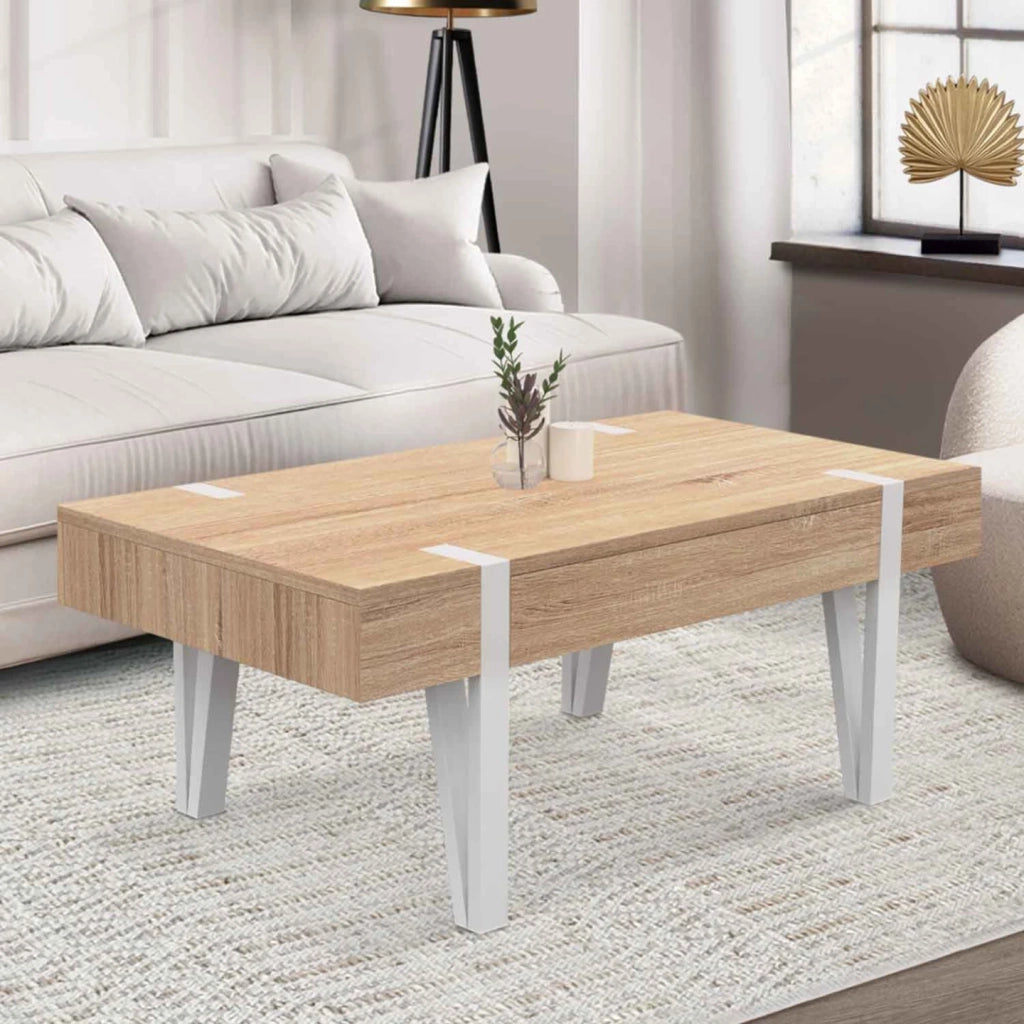 IDMarket - Mesa de centro AUSTRIA de 1 cajón con patas de pino blanco