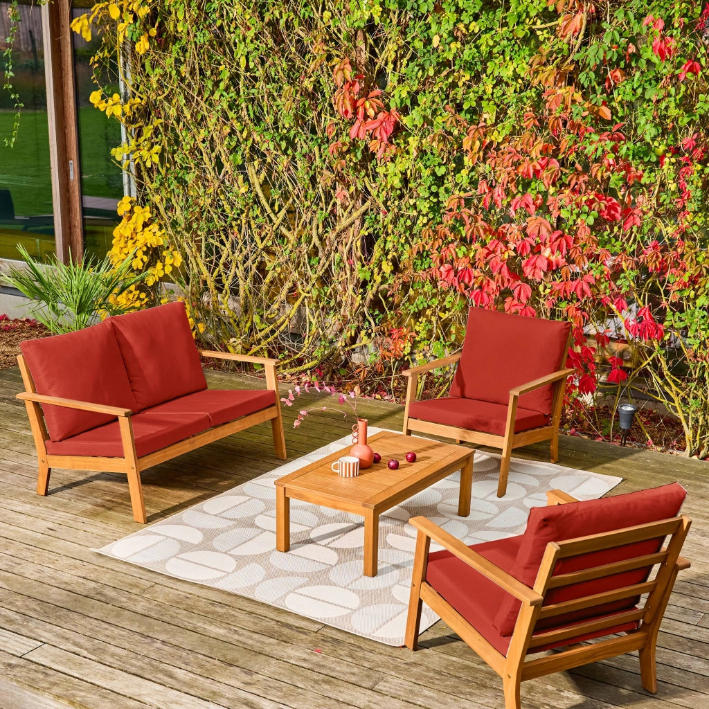 Salotto da giardino in legno di acacia, 4 posti, terracotta
