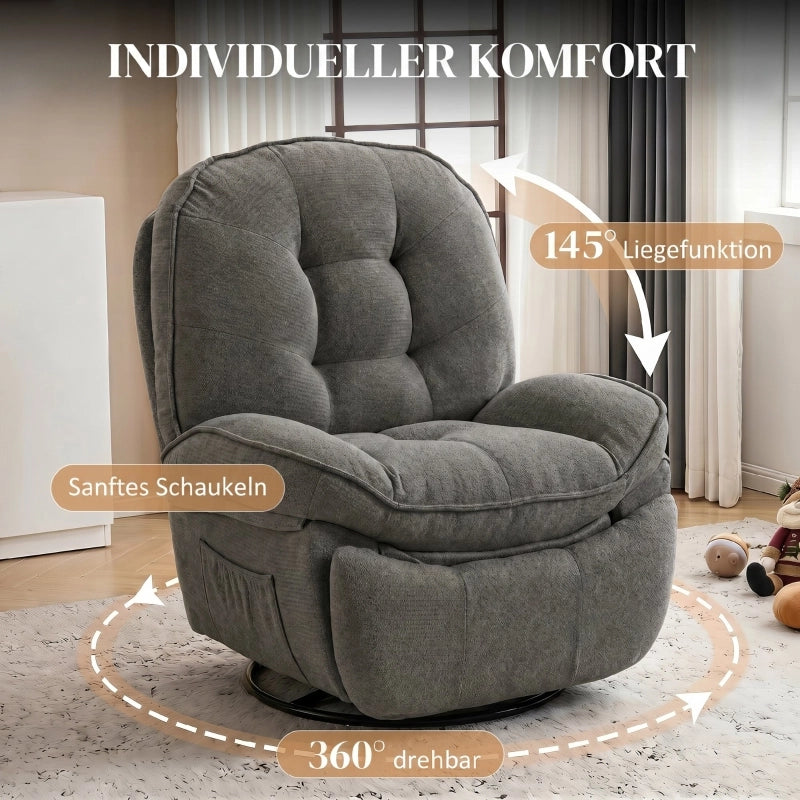 POLTRONA RELAX girevole reclinabile con funzione dondolo, grigio chiaro