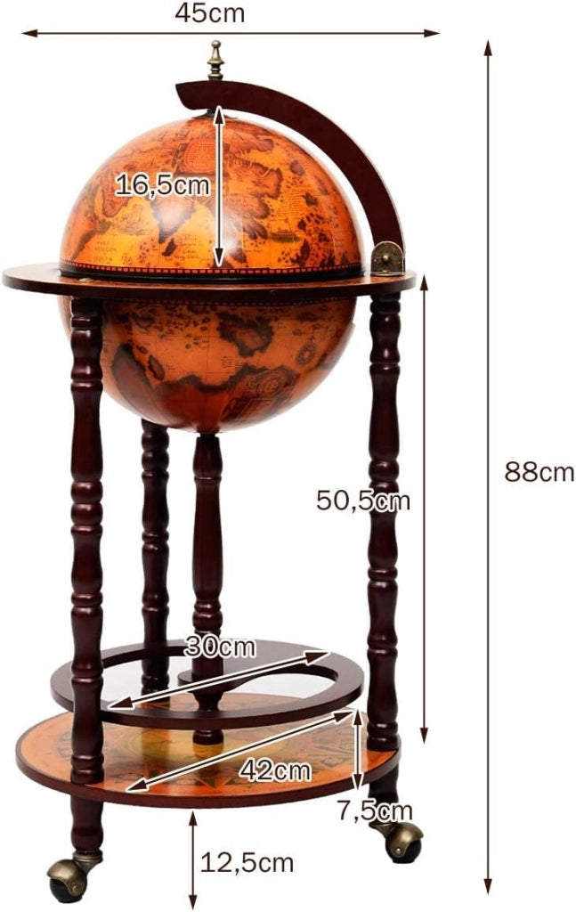 Mappamondo Bar, Legno, Marrone, ca. 45x45x88cm(LxBxH)