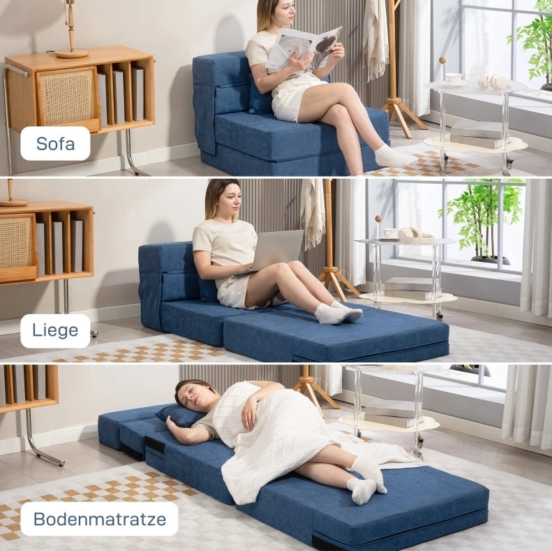 Poltrona trasformabile 3 in 1 blu con cuscino
