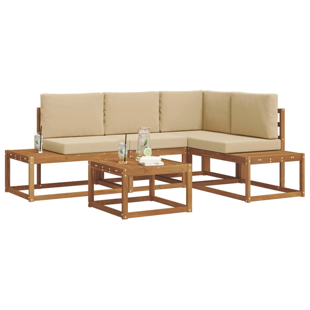 Set di divani da esterno con cuscino 5 Pezzo Naturale e Beige