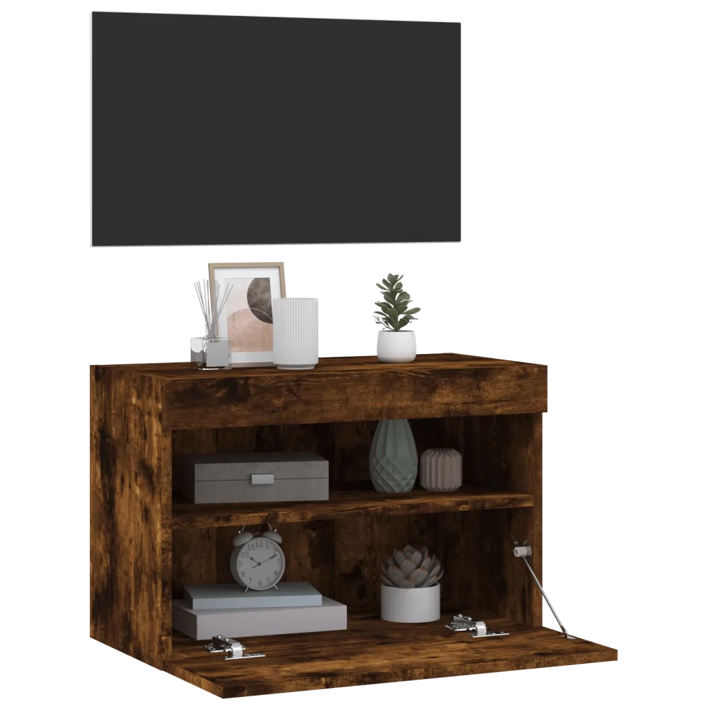 Mobile TV a Parete con Luci LED-Mobile TV a Muro Rovere Fumo 60x30x40 cm