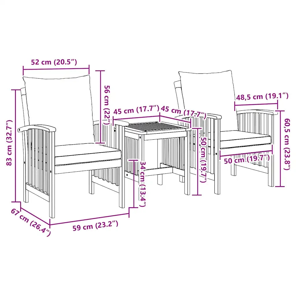 Set Divano da Giardino con cuscino 3 pz | Set Salotto da Giardino Olio Naturale