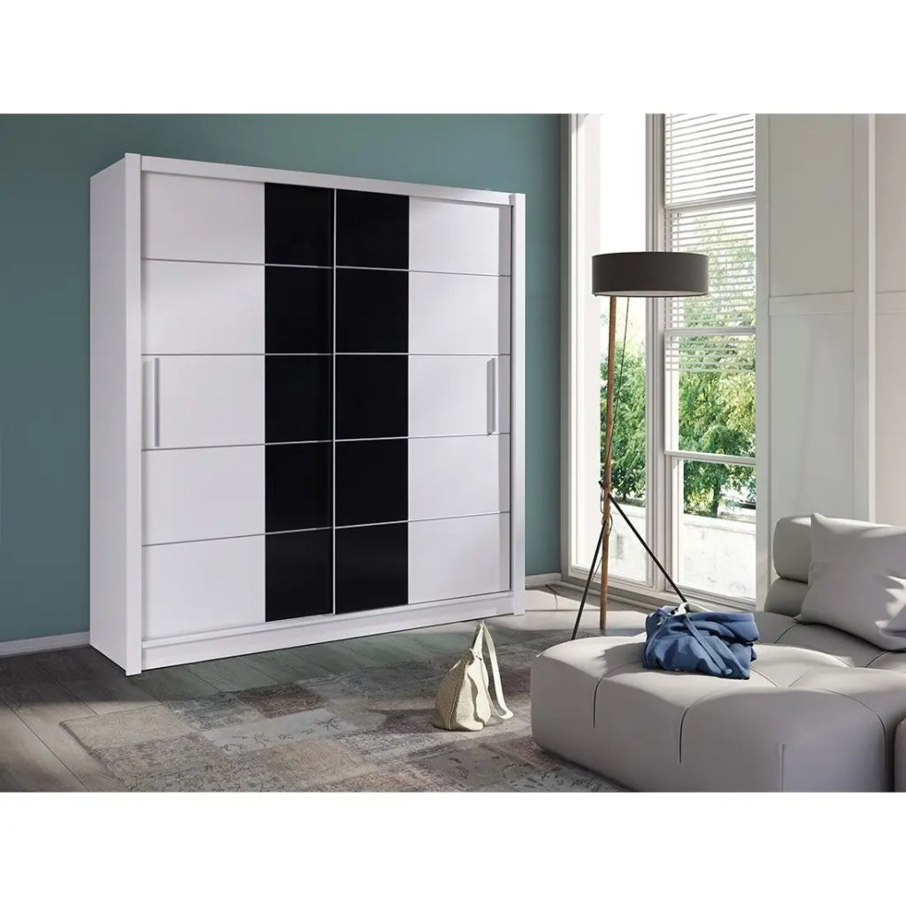 Armadio con 2 porte scorrevoli - bianco e nero - Collezione BRESCIA