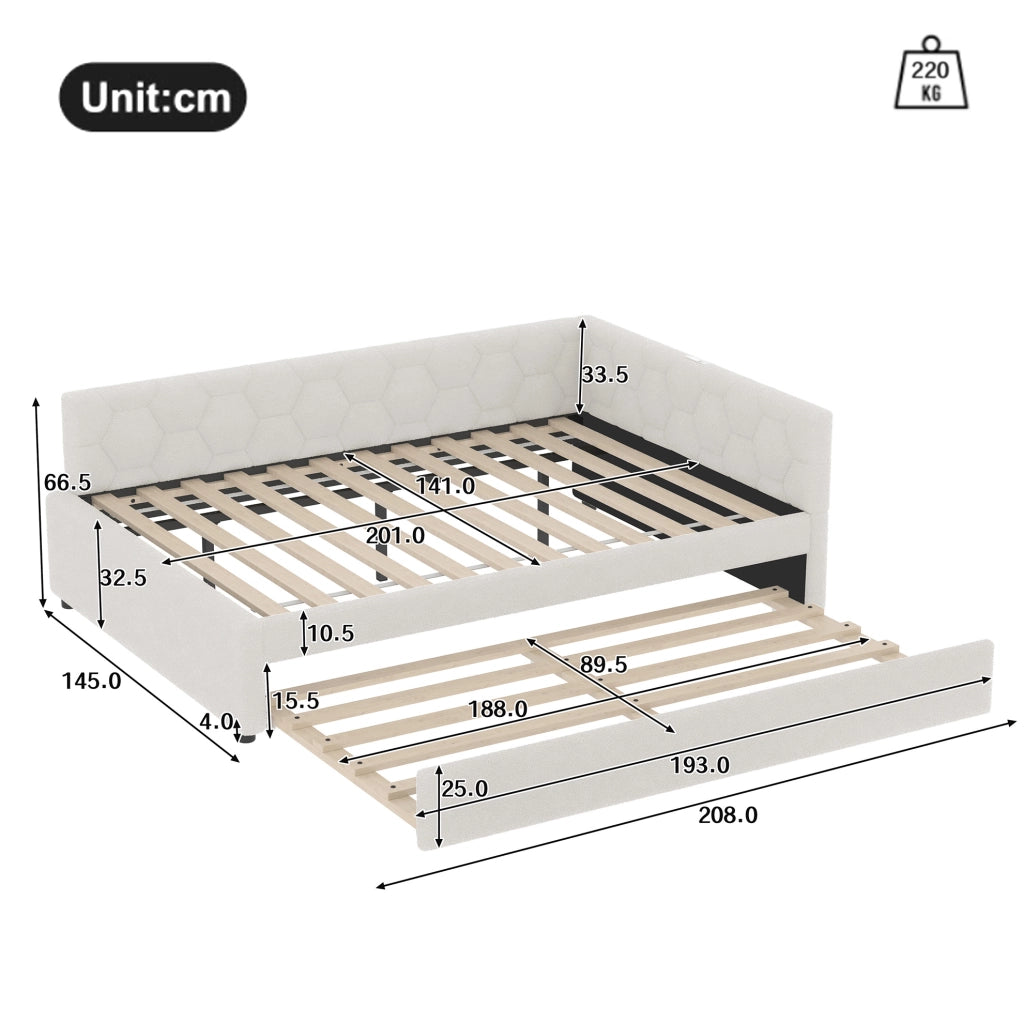 LETTO Daybed 140x200 cm bianco con letto estraibile, USB e Type-C