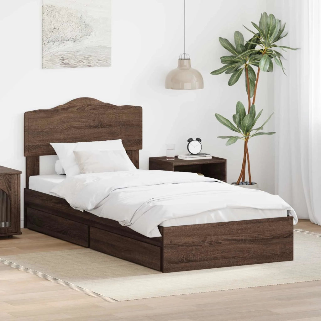 Letto con Contenitore con testiera Rovere Marrone 70 x 190 cm