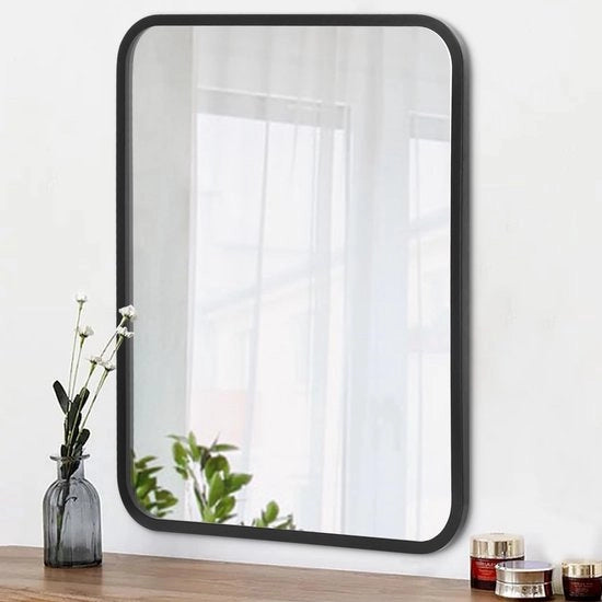 Specchio per Parete Rettilineo con Cornice 40 x 50 cm Nero per Bagno, Camera da Letto, Cucina, Salotto, Cucina, Appeso Orizzontalmente o Verticalmente