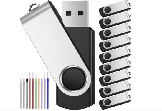 Set di 10 chiavette USB 32 GB - Nero - Chiavetta USB 2.0 - 10 pezzi di cavi multicolori