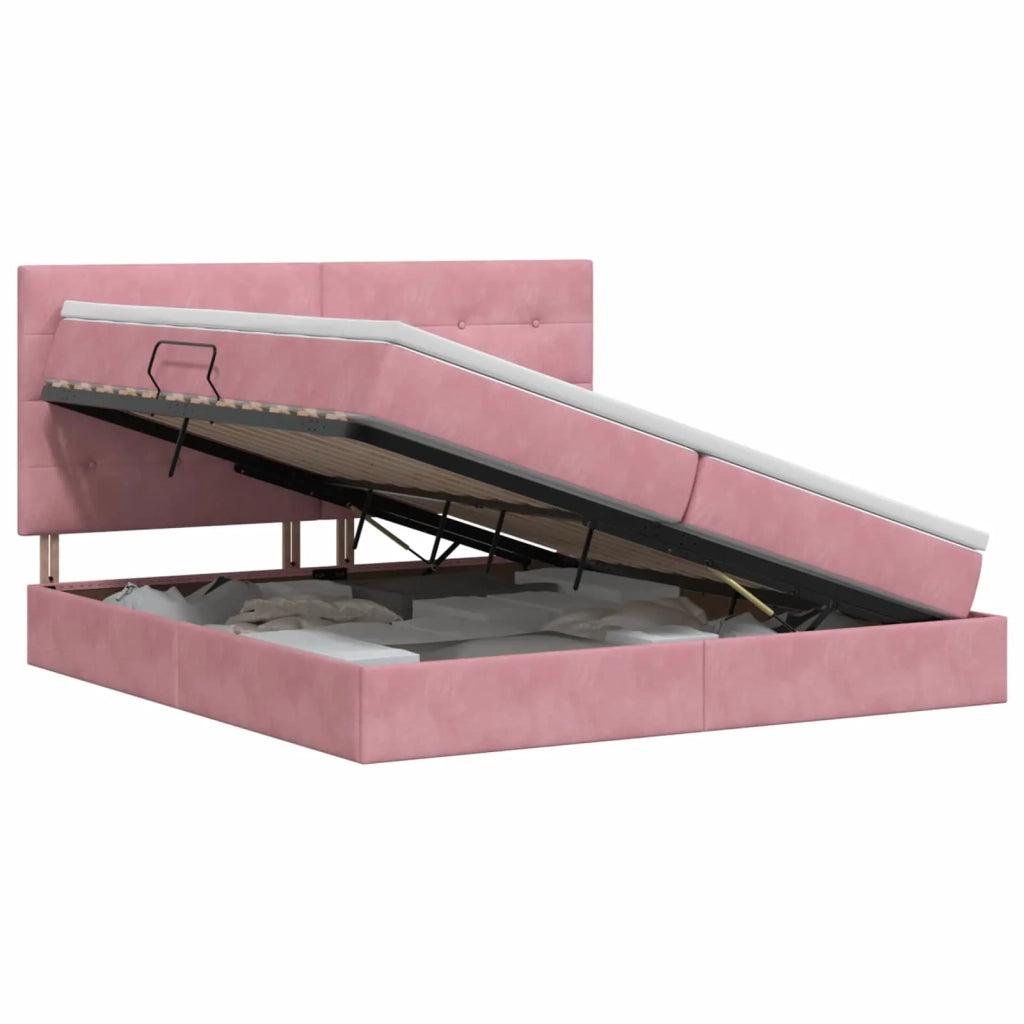Letto con contenitore e materasso Rosa 200 x 200 cm Velluto 3459716