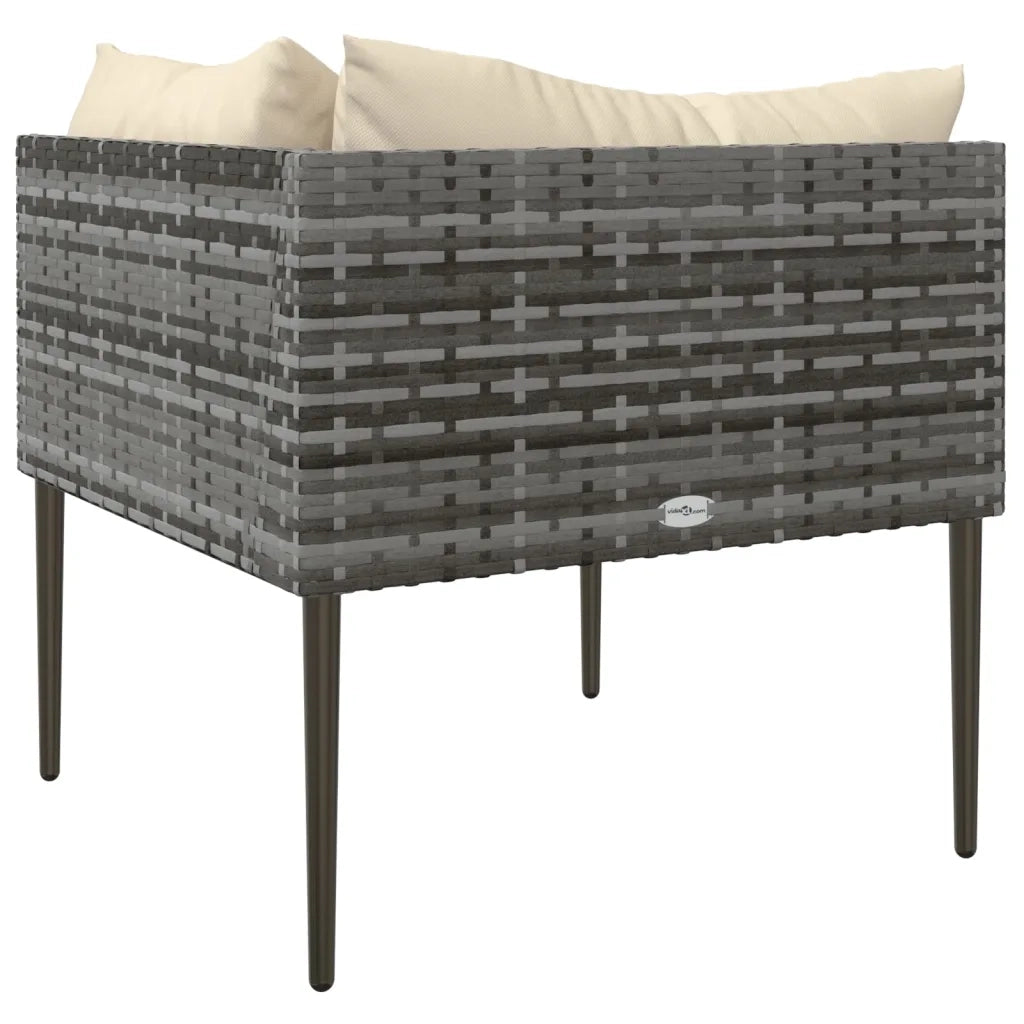 Divano Angolare da Giardino-Sofa da giardino con Cuscini in Polyrattan Grigio