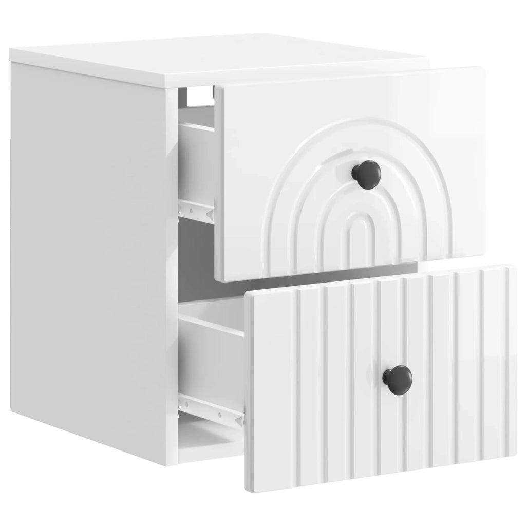 Mobiletto da notte a muro 2 pcs Bianco Lucido 33 x 34,5 x 40 cm 898134