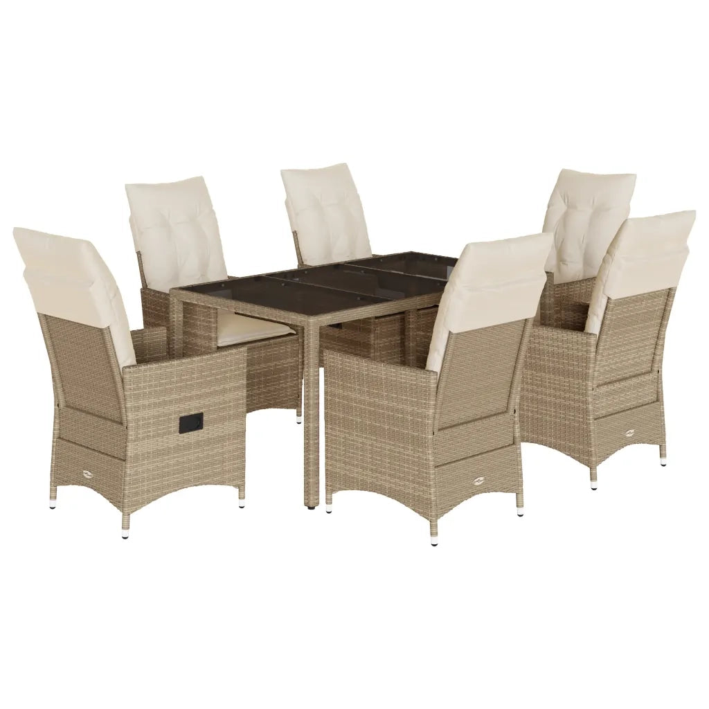 Set da Pranzo da Giardino 7 pz con Cuscini Beige in Polyrattan 3276803