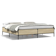 Letto matrimoniale | Letto per adulti | Giroletto Rovere Sonoma 200x200 cm Legno Multistrato e Metallo