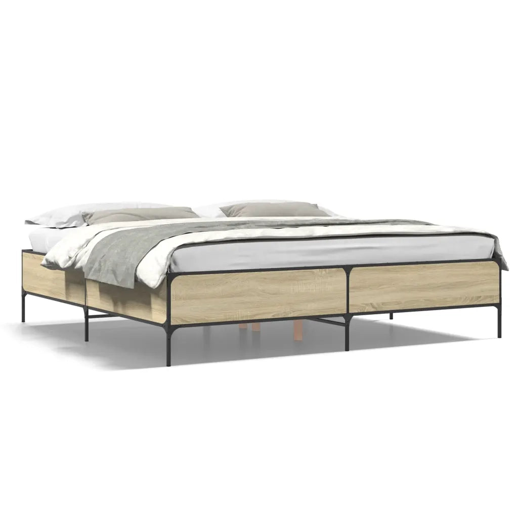 Letto matrimoniale | Letto per adulti | Giroletto Rovere Sonoma 200x200 cm Legno Multistrato e Metallo