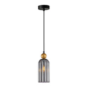 Lampada a sospensione moderna nero-oro vetro fumé E27