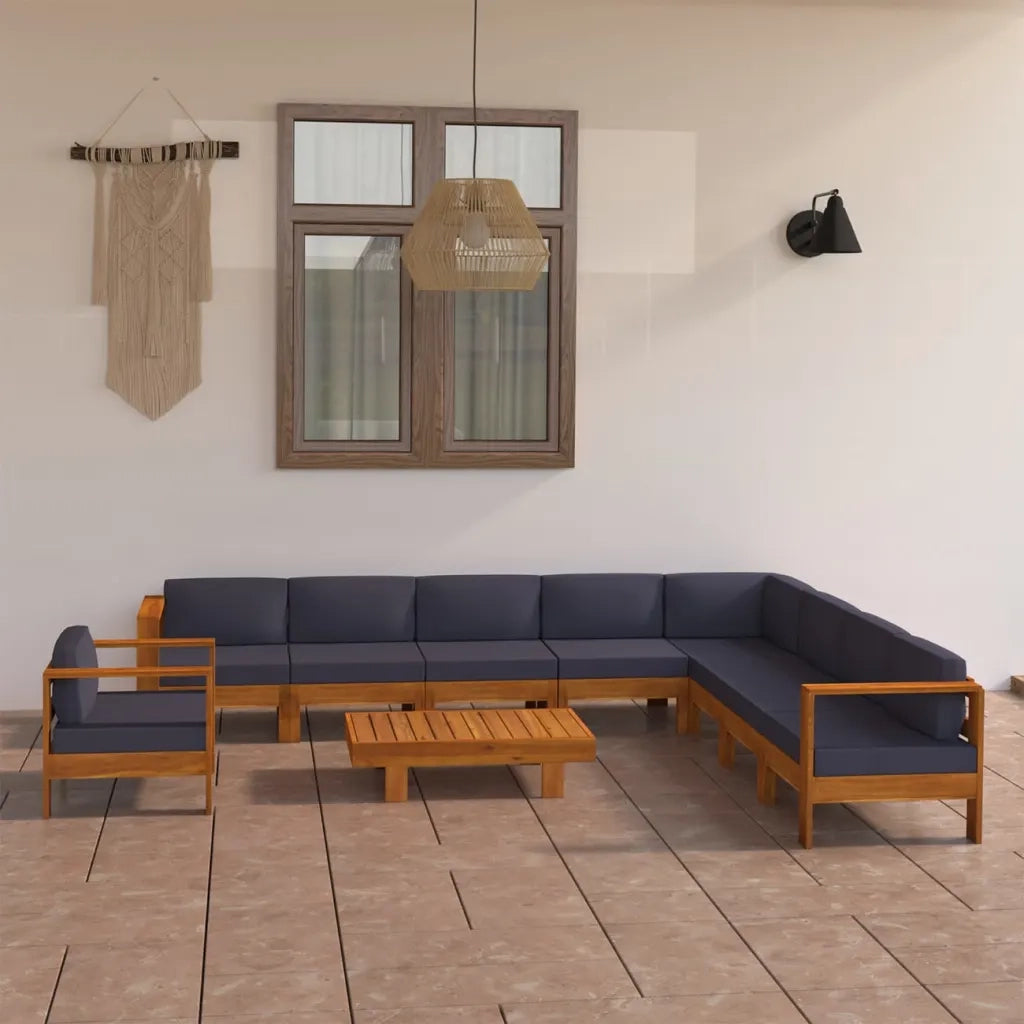 Set Divani Giardino 10Posti Cuscini Grigi Scuro Massello Acacia 3057963