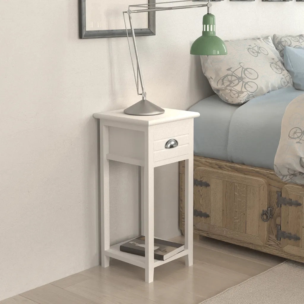 Comodino | Armadio da Notte | Mobiletto da notte con 1 Cassetto Bianco