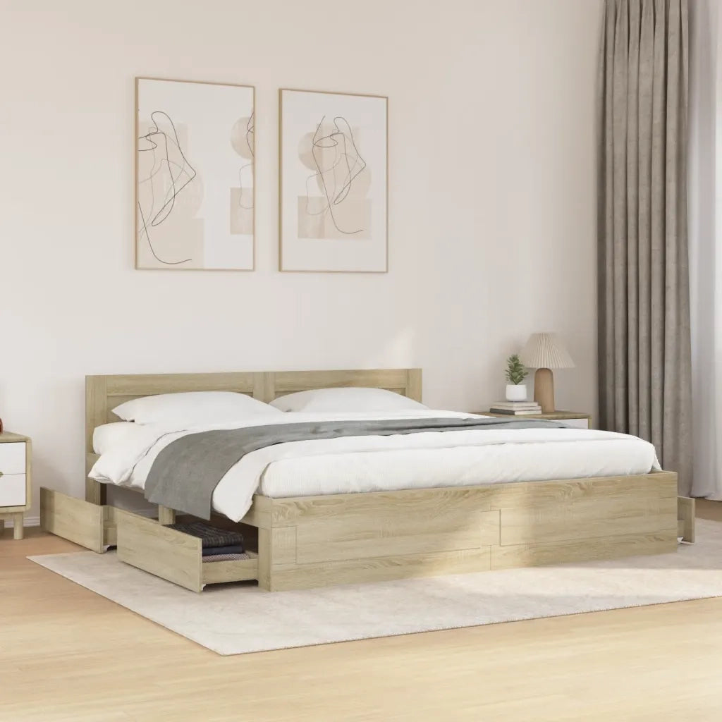 Letto matrimoniale | Letto per adulti | Giroletto Testiera Rovere Sonoma 180x200 cm Legno Multistrato