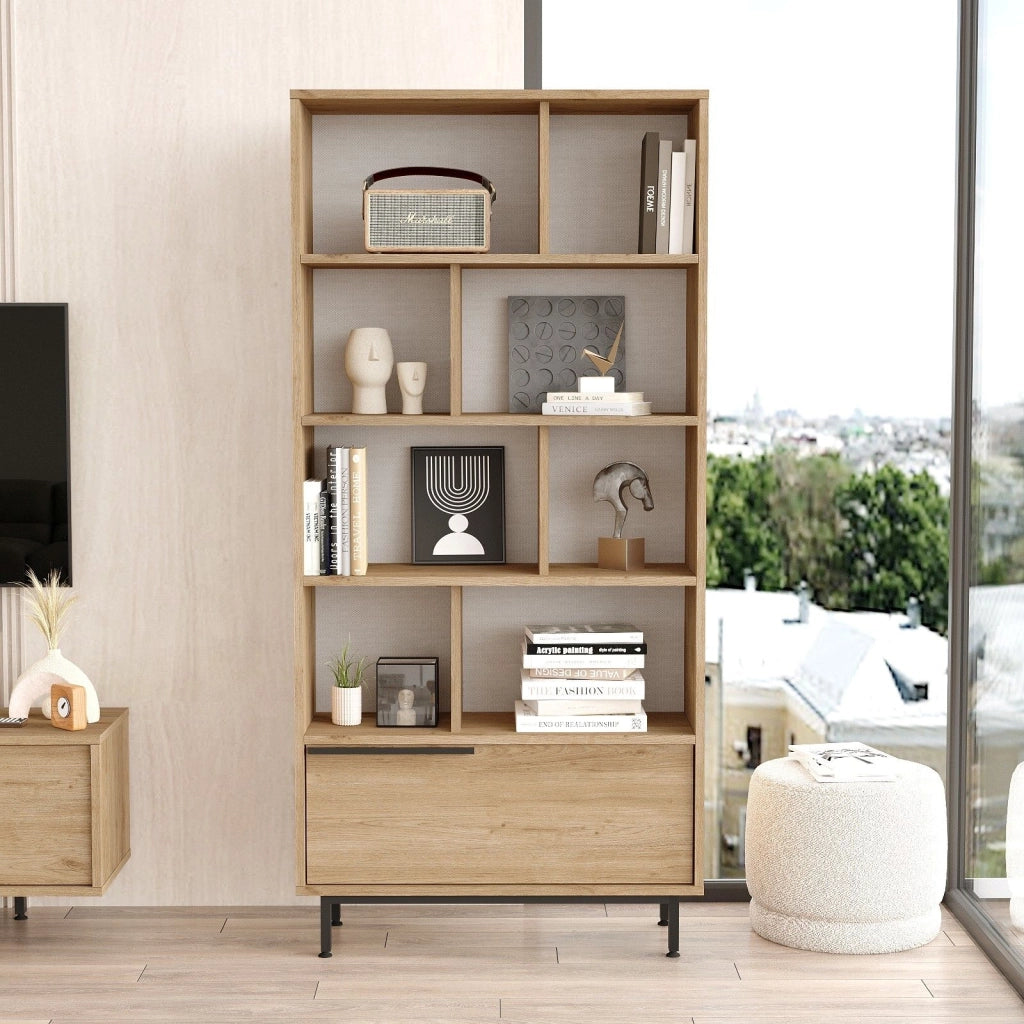 Biblioteca Seneghe, Libreria 8 Ripiani, 84x30x176h cm Marrone Rovere