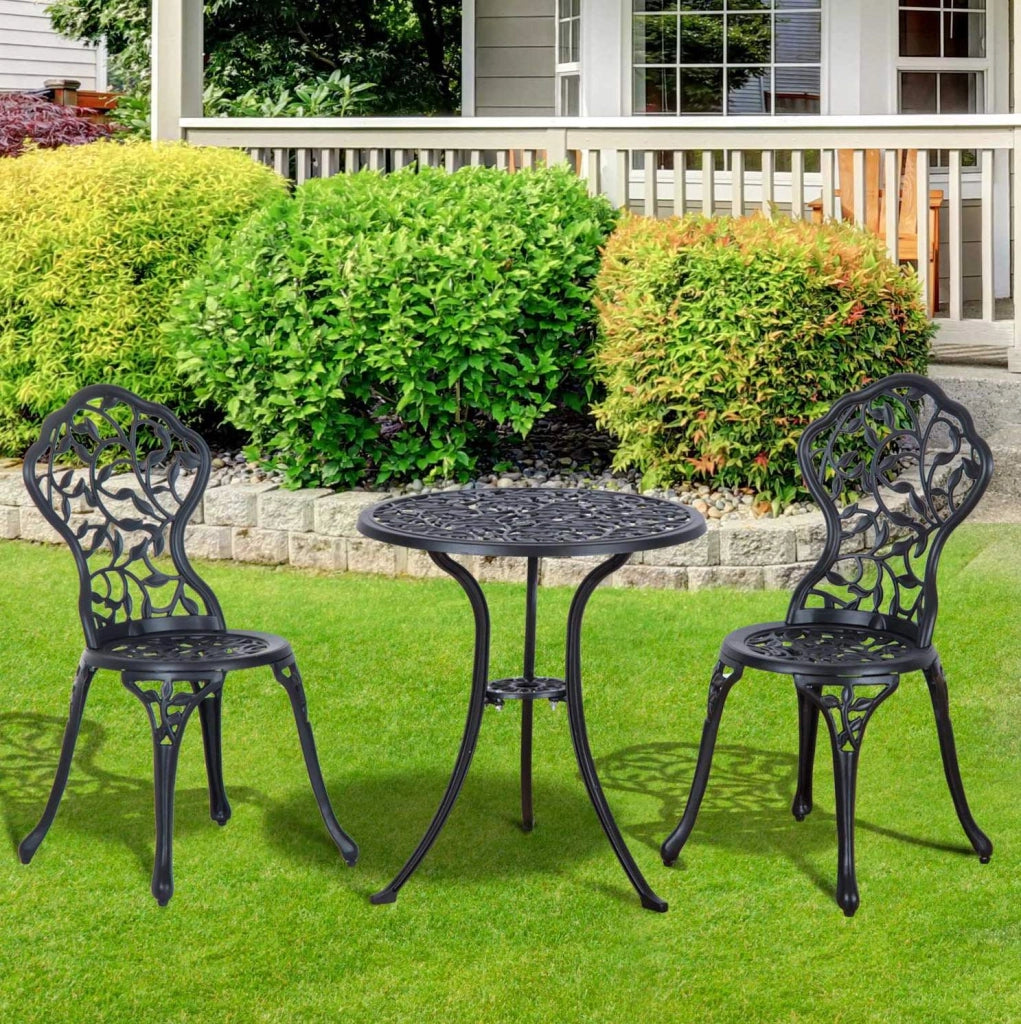 Set bistrot 3 pezzi 60x60 cm nero in alluminio; tavolo e 2 sedie