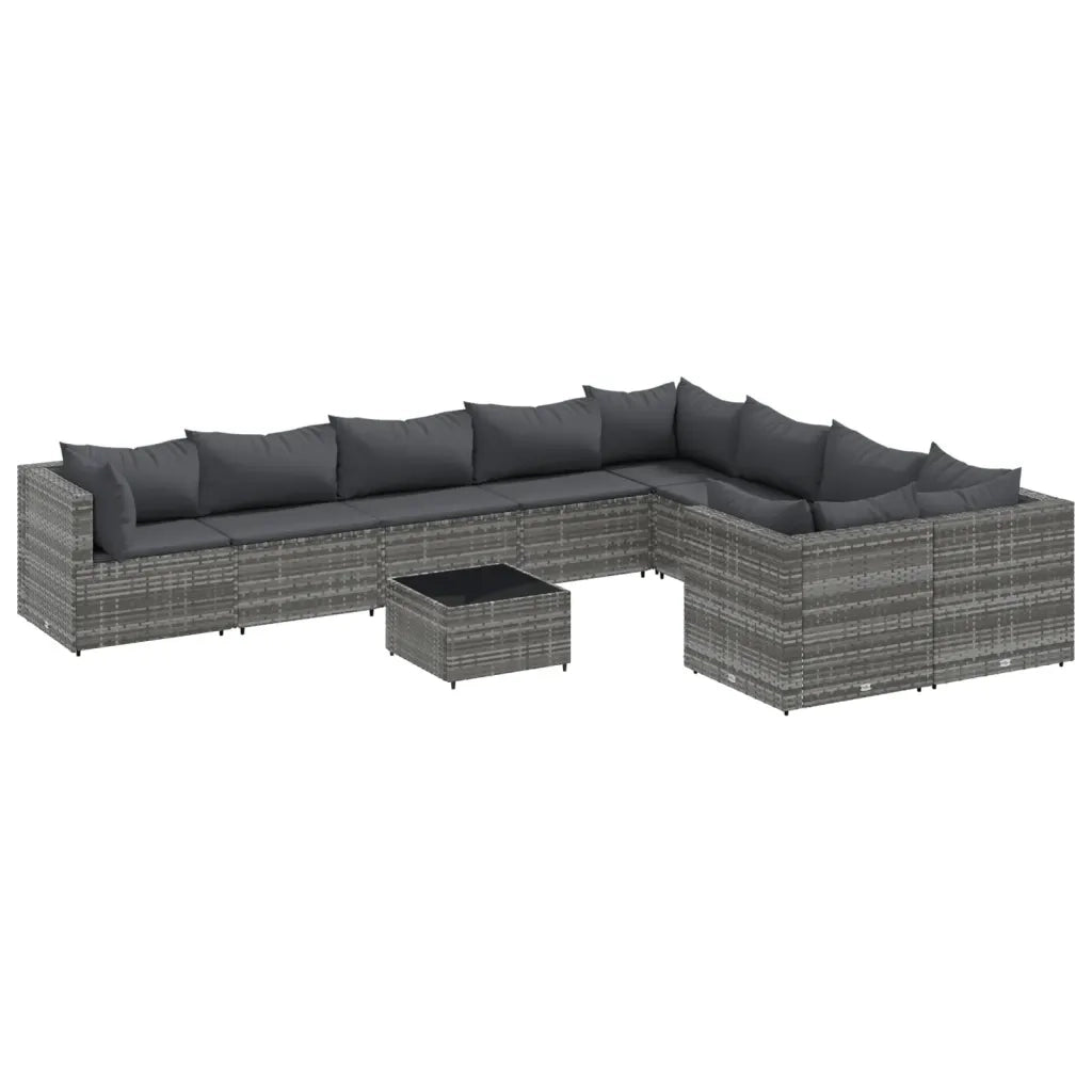 Set Divano da Giardino 10 pz con Cuscini Grigio in Polyrattan 3308322