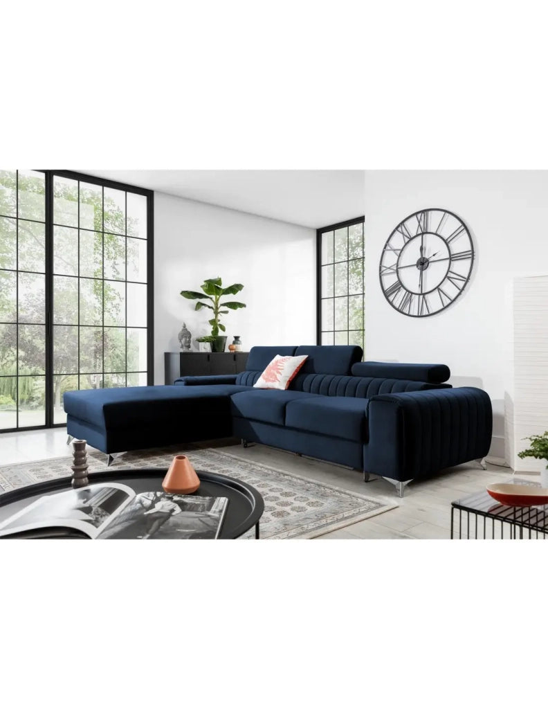 Divano angolare sinistro Blu scuro convertibile 3 posti JAYSON con chaise longue