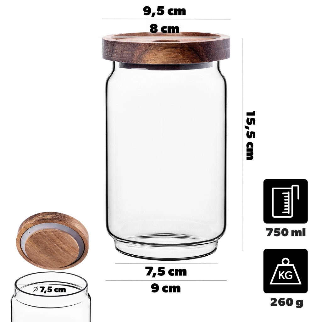 Contenitore per alimenti in vetro KADAX per spezie sfuse e pasta con coperchio, barattolo da 750 ml